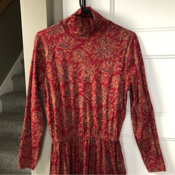 Gorgeous 100% Cotton Paisley Lands’ End Turtleneck Dress - Picture 2 of 5